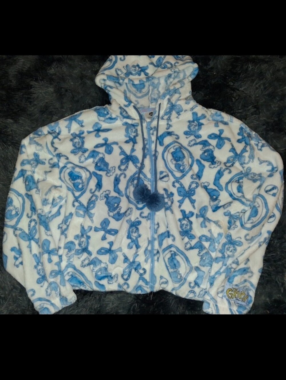 Blue & White Plush Grinch Hoodie